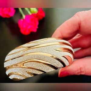 Chunky Vintage Two Tone Gold and Silver Clamper Bracelet